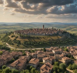 Obraz premium Panoramic view of the Italian countryside from Torre Grossa in San Gimignano, hilltop town, san gimignano