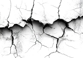 Obraz premium Black and white cracked wall texture with cracks isolated on a white background