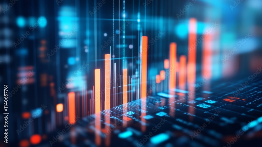 Poster abstract data visualization with bar graph and digital elements