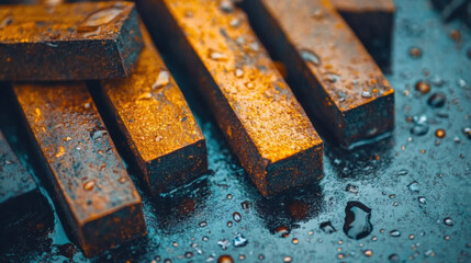 Rusty Metal Bars Industrial Workshop Closeup Image Wet Environment Macro View Texture Exploration