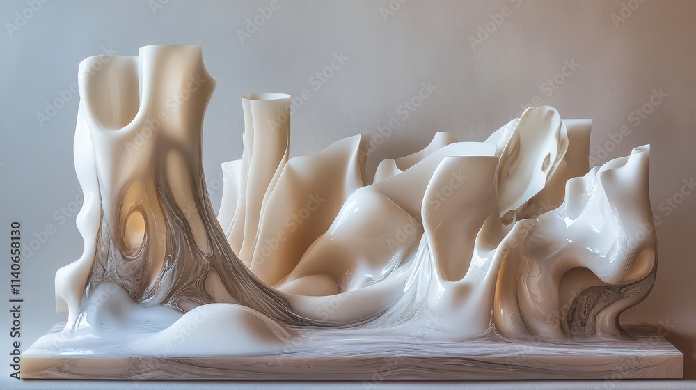 Poster dreamlike dimension where objects and beings shift between solid and liquid forms, constantly changi