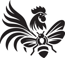 Rooster and bee vector of silhouette art of illustration