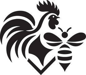 Rooster and bee vector of silhouette art of illustration