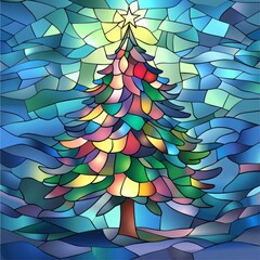 Stained glass evergreen tree with star