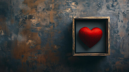 A Red Heart Nestled in a Dark Gift Box. A rich, red heart rests elegantly inside a simple, dark gray or black gift box.