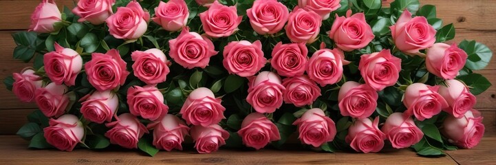 Fototapeta premium rose bouquet with greenery on wooden background, wood, autumnal, seasonal