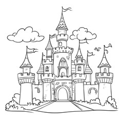 Cute castle vector illustration perfect for children's coloring activities with charming details and whimsical elements