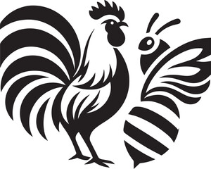 Obraz premium Rooster and bee vector of silhouette art of illustration