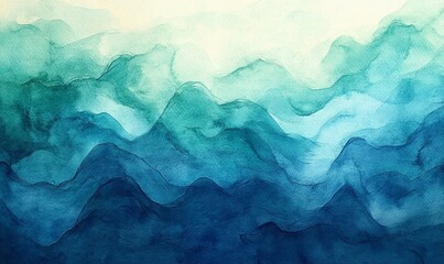 Obraz premium Abstract watercolor background, blue green wave gradient, flowing brush strokes, copy space, Generative AI