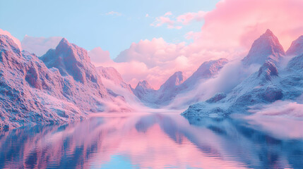 Obraz premium Pastel Mountains Lake 3D Render