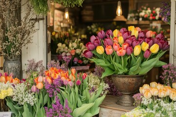 Vibrant Flower Display in Charming Shop
