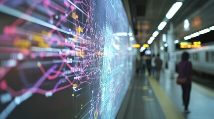 A network map of a high-speed rail system projected on a digital display, symbolizing interconnected travel