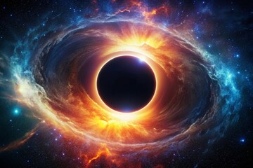 Obraz premium Sci-Fi Black Hole Silhouette: Closeup Cosmic Light Circle