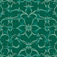 Emerald Elegance:Seamless Teal Floral Damask Pattern 