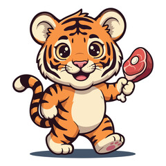 Cute Tiger Cartoon Vector Icon Illustration Animal Nature Icon Concept Isolated Vector of cute tiger