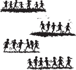 Children Playing the football sport Silhouette