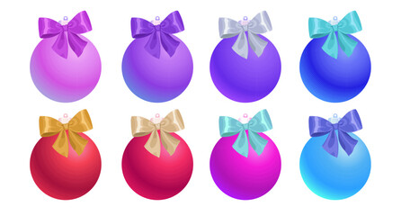 Set of bright multicolored vector Christmas balls with bows