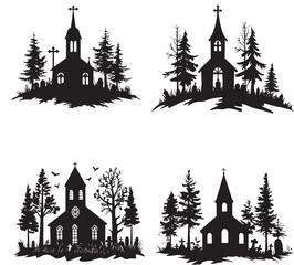 Fototapeta premium Set of Churches Silhouette