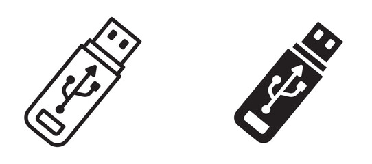 USB Icon set in black color for ui designs