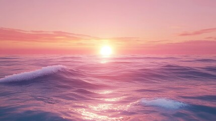 Fototapeta premium Vibrant sunset over the ocean, pink orange gradient sky, calm waves, copy space, Generative AI