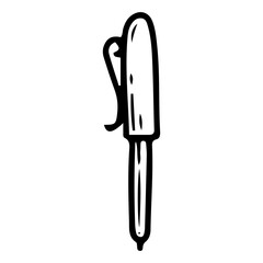 Pen for writing hand drawn doodle. Stationery office item. Gift for man. Instrument for signing documents. Vector line art illustration.