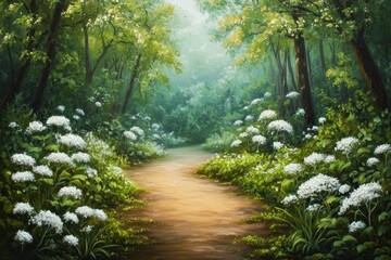 Fototapeta premium Serene Pathway Through Lush Green Forest