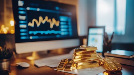 Market analysis of gold investment trends financial sector data visualization office setting digital perspective economic insights
