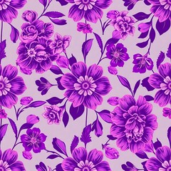 Purple Floral Seamless Pattern:  A delicate and enchanting seamless pattern, featuring a vibrant array of purple flowers, leaves, and stems, creating a graceful and alluring design.  