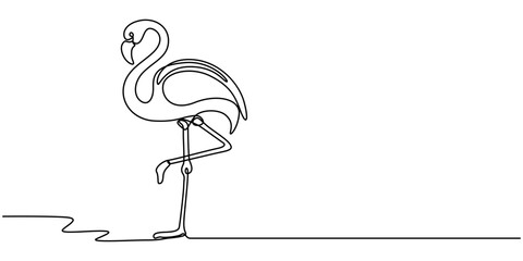 Flamingo bird in continuous one line art drawing. Vector illustration isolated. Minimalist design handdrawn, Continuous line drawing of flamingo bird. One line of flamingo bird. Exsotic bird concept.