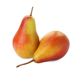 Two whole ripe pears isolated on white