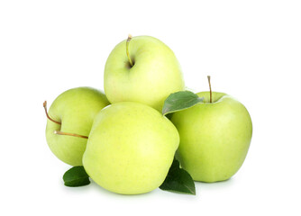 Many fresh green apples isolated on white