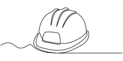 Construction helmet.Worker safety tools concept. Continuous one line drawing.Vector illustration, Single line art yellow Construction helmet.  Worker Safety equipment tools concept. Hard hat.