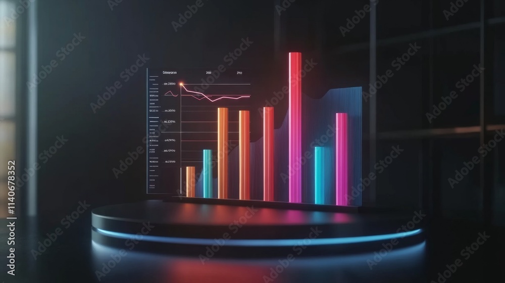 Poster modern data visualization with colorful bar and line graphs
