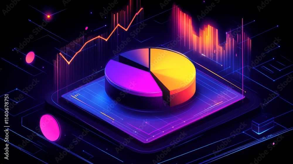 Poster Colorful 3D Pie Chart with Graphical Data Visualization Elements