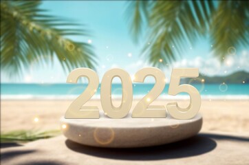 Happy 2025 New Year at beach party