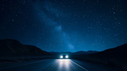 A Solitary Desert Highway Under the Stunning Milky Way Starry Sky