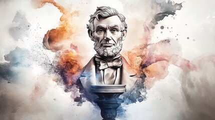 modern art meets history: stunning marble bust of lincoln surrounded by light rays – perfect for enhancing your sports interior as a striking poster!