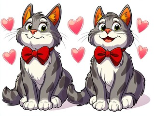 Obraz premium Adorable Cats in Love Valentine’s Day Card Heartfelt Greeting Banner Romantic Watercolor Drawing Generative AI 