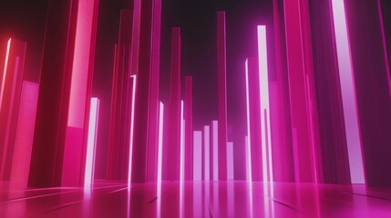 Fototapeta premium Abstract Neon Light Vertical Lines with Glowing Pink Illumination