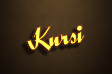 Yellow Neon Light Text Effect of Hindi word Kursi on Golden background.