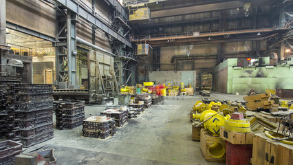 The liquid metal is poured into molds at the metallurgical plant timelapse hyperlapse.