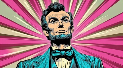 modern art meets history: stunning marble bust of lincoln surrounded by light rays – perfect for enhancing your sports interior as a striking poster!