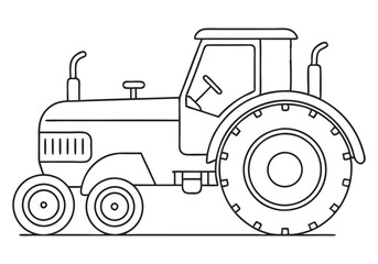 Minimalist Continuous Line Art of a Tractor with Large Wheels and Cabin in a Modern Agricultural Style