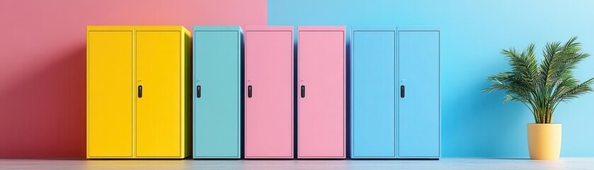 Efficiency flat design side view data centers colored pastel