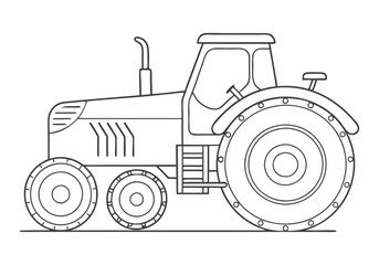 Minimalist Continuous Line Art of a Tractor with Large Wheels and Cabin in a Modern Agricultural Style