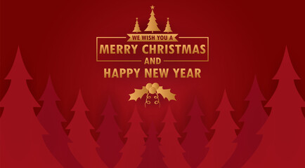 Christmas tree background with Christmas greeting text on red background. suitable for banner and poster design