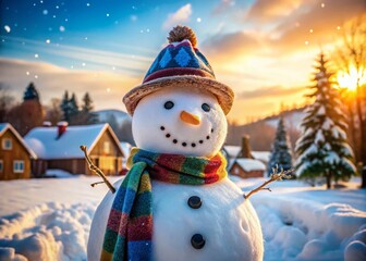Smiling Snowman Winter Wonderland: Festive Snow Sculpture Photography