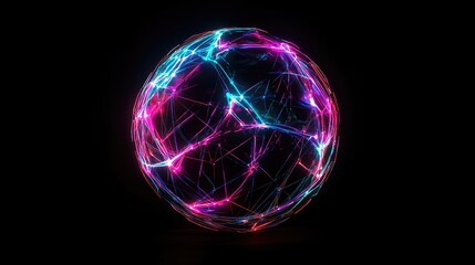 A glowing digital globe connected by vibrant holographic lines, representing global network connections, futuristic, neon, 3D render, high detai