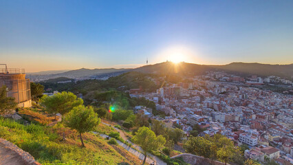 beautiful sunset timelapse on tibidabo in Barcelona, Spain