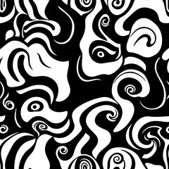Abstract Swirls: Black and white abstract pattern with swirling, wavy lines creating a mesmerizing and dynamic visual. Use this pattern for backgrounds, textiles, wallpapers, and more. 